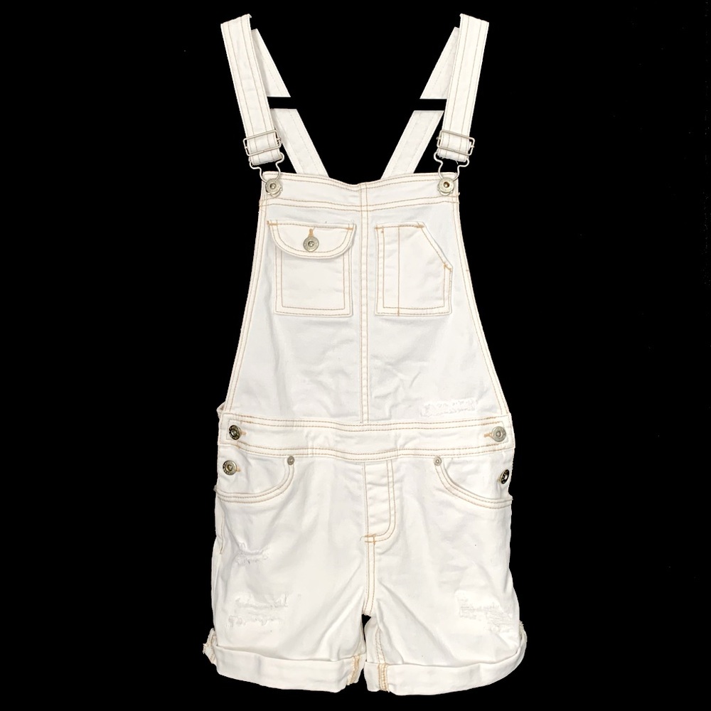 White Denim Cuffed Shortalls